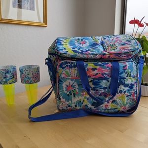 NWT Lilly Pulitzer DIVE IN BEACH PICNIC COOLER GWP Plates & Wine Glasses Set